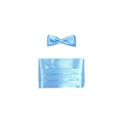 Błękitny pas smokingowy z muchą męską. Niebieskie muszki męskie Modini Moda Męska, na co dzień, bez wzorów, z poliesteru, eleganckie. Za 99,00 zł.