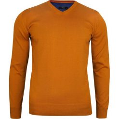 Pomarańczowy Elegancki Sweter Męski (V-neck) -MM Classic- w Serek, Klasyczny, Orange SWMM1235a1083pomar. Pomarańczowe swetry męskie MM Classic, m, bez wzorów, eleganckie, z dekoltem w serek, bez kaptura. Za 119,00 zł.