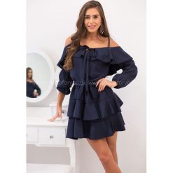Sukienka Selena Granatowa. Szare sukienki damskie Modaforyou, s, bez wzorów, z elastanu, eleganckie, bez kołnierzyka, bez rękawów. Za 99,00 zł.
