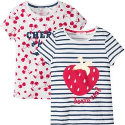 T-shirt (2 szt.) bonprix biało-czerwono-ciemnoniebieski. Białe t-shirty damskie bonprix, na lato, z nadrukiem, bez kołnierzyka, bez rękawów, bez kaptura. Za 45,98 zł.