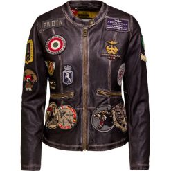 Kurtka skórzana AERONAUTICA MILITARE. Brązowe kurtki damskie Aeronautica Militare, z aplikacjami, ze skóry, vintage. Za 3580,00 zł.