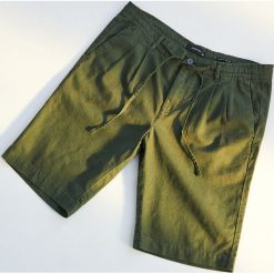 Szorty z lnu i bawełny - Khaki. Brązowe spodenki i szorty męskie Reserved, m, bez wzorów, z bawełny. Za 119,99 zł.
