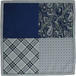 Szara, Granatowa Poszetka Poczwórna, 4 wzory, Szkocka Krata, Tartan - CHATTIER POSZCH0240. Szare poszetki męskie Chattier, bez wzorów, z materiału, eleganckie. Za 27,00 zł.