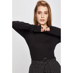 Answear - Bluzka. Czarne bluzki damskie ANSWEAR, s, bez wzorów, z elastanu, casualowe, z okrągłym kołnierzem, z długim rękawem. W wyprzedaży za 29,90 zł.