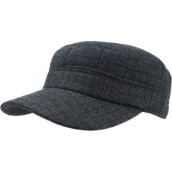 Jesienno-Zimowa Męska Czapka z Daszkiem, Grafitowa w Kratkę CPAPJNSDASZEK622. Szare czapki męskie Pako Jeans, na zimę, w paski, z materiału. Za 37,50 zł.