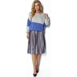 Lazurowo-Szary Dwukolorowy Sweter z Bufiastym Rękawem. Niebieskie swetry damskie Molly.pl, s, bez wzorów, z jeansu, eleganckie, bez rękawów, długie, bez kaptura. Za 139,90 zł.