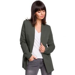 Zielony Elegancki Taliowany Żakiet Dzianinowy bez Zapięcia. Zielone marynarki damskie Moe, xl, bez wzorów, z elastanu. Za 190,90 zł.
