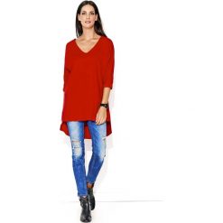 Czerwona Kimonowa Bluza w Serek z Wydłużonym Tyłem. Czerwone bluzki damskie Molly.pl, s, bez wzorów, z jeansu, z krótkim rękawem, krótkie, bez kaptura. Za 118,90 zł.