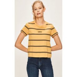 Levi's - T-shirt. Czerwone topy damskie Levi's®, s, bez wzorów, z bawełny, z okrągłym kołnierzem. W wyprzedaży za 114,90 zł.