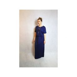 SUKIENKA LONGIN MAXI GRANATOWA. Niebieskie długie sukienki marki Meleksima, l, z materiału, z długim rękawem, oversize. Za 135,20 zł.