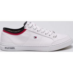 Tommy Hilfiger - Tenisówki. Białe trampki męskie TOMMY HILFIGER, bez wzorów, z materiału, na sznurówki. Za 299,90 zł.