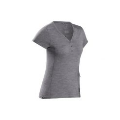 Koszulka trekkingowa - TRAVEL 500 MERINO damska. Niebieskie koszulki damskie FORCLAZ, s, bez wzorów, z wełny, bez kołnierzyka. Za 159,99 zł.