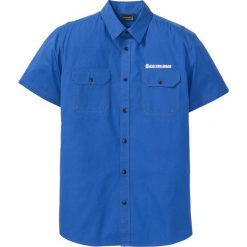 Koszula z krótkim rękawem z odblaskowymi elementami Slim Fit bonprix lazurowy niebieski. Niebieskie koszule męskie bonprix, xl, bez wzorów, bez kołnierzyka, z krótkim rękawem. Za 69,99 zł.
