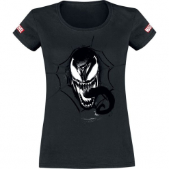 Venom (Marvel) Head Koszulka damska czarny. Czarne bluzki z odkrytymi ramionami Venom (Marvel), l, z motywem z bajki, z okrągłym kołnierzem. Za 79,90 zł.