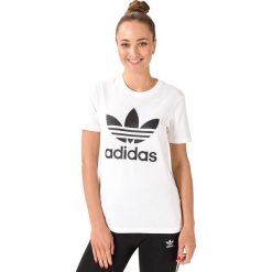 Adidas Originals Trefoil Koszulka Biały. Białe koszulki damskie adidas Originals, s, z nadrukiem, z elastanu, bez kołnierzyka, z krótkim rękawem. Za 111,95 zł.