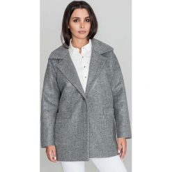 Szary Krótki Stylowy Płaszcz Damski Zapinany na Jeden Guzik. Szare kurtki damskie FIGL, uniwersalny, bez wzorów, z poliesteru, eleganckie, krótkie. Za 289,90 zł.