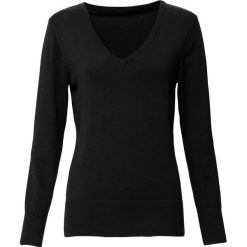 Swetry klasyczne damskie: Sweter z dekoltem w serek bonprix czarny
