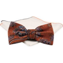 Pomarańczowa Mucha z Białą Poszetką -CHATTIER- Męska, Wzór Paisley, Łezki MUCH0587. Pomarańczowe muszki męskie Chattier, na imprezę, w paski, eleganckie. Za 44,00 zł.