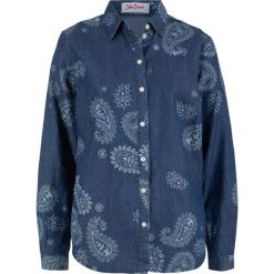 Bluzka dżinsowa, długi rękaw bonprix niebieski z nadrukiem we wzór 'paisley". Niebieskie koszulki damskie bonprix, z nadrukiem, bez kołnierzyka. Za 34,99 zł.