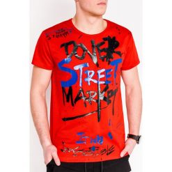 T-shirt męski z nadrukiem S1096 - czerwony. Czerwone t-shirty męskie Ombre Clothing, s, z nadrukiem, z bawełny, bez kołnierzyka. Za 13,99 zł.
