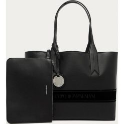 Emporio Armani - Torebka. Czarne torby damskie na zakupy Emporio Armani, w paski, ze skóry ekologicznej, na ramię, duże, bez dodatków. Za 999,90 zł.