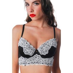 Biustonosz-gorset "Tinia" w kolorze czarno-białym. Czarne biustonosze Audace, w koronkowe wzory, z koronki. W wyprzedaży za 34,95 zł.