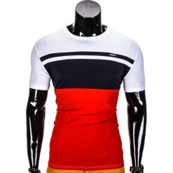 T-SHIRT MĘSKI BEZ NADRUKU S844 - GRANATOWY/CZERWONY. Czerwone t-shirty męskie z nadrukiem Ombre Clothing, m. Za 29,00 zł.