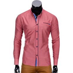 KOSZULA MĘSKA ELEGANCKA Z DŁUGIM RĘKAWEM K322 - CZERWONA. Czerwone koszule męskie Ombre Clothing, s, bez wzorów, z bawełny, eleganckie, z kontrastowym kołnierzykiem, z długim rękawem. Za 29,00 zł.