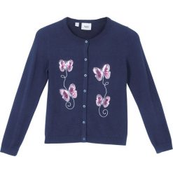 Sweter dziewczęcy rozpinany bawełniany z cekinami bonprix ciemnoniebieski. Niebieskie swetry dziewczęce bonprix, z aplikacjami, z bawełny, bez kołnierzyka, bez rękawów, bez kaptura. Za 64,99 zł.