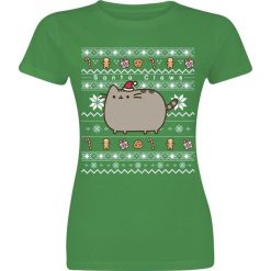 Pusheen Santa Claws Koszulka damska zielony. Zielone bluzki damskie marki Pusheen, s, z nadrukiem, wizytowe, z okrągłym kołnierzem. Za 42,90 zł.