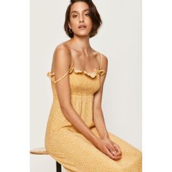 Answear - Sukienka Answear Lab. Żółte sukienki damskie ANSWEAR, na co dzień, s, w kwiaty, z wiskozy, casualowe, z dekoltem karo, bez rękawów, midi, rozkloszowane. W wyprzedaży za 79,90 zł.
