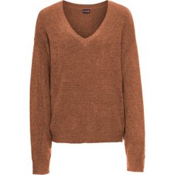 Sweter dzianinowy oversize bonprix miedziany melanż. Pomarańczowe swetry damskie bonprix, bez wzorów, z dzianiny, bez rękawów, bez kaptura. Za 64,99 zł.