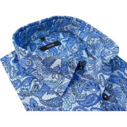 Niebieska koszula w paisley 930. Niebieskie koszule męskie Mmer - Koszule męskie, m, bez wzorów, z elastanu, eleganckie, z klasycznym kołnierzykiem, z długim rękawem. Za 148,50 zł.
