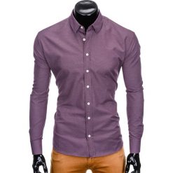 KOSZULA MĘSKA ELEGANCKA Z DŁUGIM RĘKAWEM K410 - FIOLETOWA. Fioletowe koszule męskie Ombre Clothing, s, bez wzorów, eleganckie, z kontrastowym kołnierzykiem, z długim rękawem. Za 39,00 zł.
