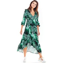 Sukienka maxi z falbanami zielona - xl. Zielone sukienki damskie e-margeritka.pl, na lato, xl, bez wzorów, z poliesteru, z krótkim rękawem, krótkie, bez kaptura. Za 168,99 zł.