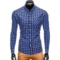 KOSZULA MĘSKA W KRATĘ Z DŁUGIM RĘKAWEM K394 - GRANATOWA. Niebieskie koszule męskie na spinki Ombre Clothing, m, z długim rękawem. Za 49,00 zł.