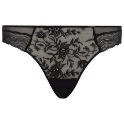 Stringi Chantelle Blanche C29690. Czarne stringi damskie Chantelle, bez wzorów, z elastanu. W wyprzedaży za 129,00 zł.