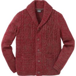 Sweter rozpinany w warkocze Regular Fit bonprix czerwonobrązowo-brązowy melanż. Czerwone kardigany męskie bonprix, l, melanż. Za 99,99 zł.