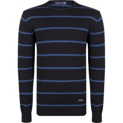 Sweter w kolorze czarno-niebieskim. Niebieskie swetry męskie Giorgio di Mare, s, w paski, z bawełny, z okrągłym kołnierzem, bez kaptura. W wyprzedaży za 139,95 zł.