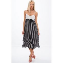 Czarna sukienka w pasy 21547. Czarne sukienki damskie marki Fasardi, s, bez wzorów, bez kołnierzyka, bez rękawów. Za 59,00 zł.