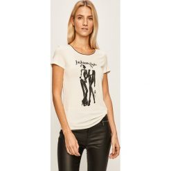 Morgan - T-shirt. Białe bluzki damskie Morgan, s, z nadrukiem, z elastanu, z okrągłym kołnierzem. W wyprzedaży za 89,90 zł.