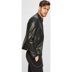 Trussardi Jeans - Kurtka skórzana. Czarne płaszcze męskie Trussardi Jeans, s, bez wzorów, z poliesteru, krótkie, bez kaptura. Za 1499,00 zł.