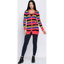 Czarno-Koralowy Sweter Miracles. Pomarańczowe kardigany damskie Born2be, xl, w paski. Za 29,99 zł.