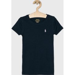 Polo Ralph Lauren - Top dziecięcy 128-176 cm. Niebieskie bluzki dziewczęce Polo Ralph Lauren, bez wzorów, z bawełny, z okrągłym kołnierzem, z krótkim rękawem, krótkie, bez kaptura. Za 159,90 zł.