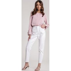 Białe Jeansy Mom Fit Delmaxie. Białe jeansy damskie Renee, na zimę, bez wzorów, z jeansu, z podwyższonym stanem. Za 119,99 zł.