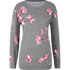 Bluza z kwiatowym nadrukiem bonprix szary melanż w kwiaty. Szare bluzy damskie bonprix, z nadrukiem, bez rękawów, bez kaptura. Za 79,99 zł.