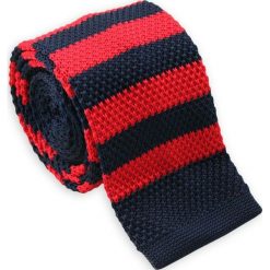 Dziergany Krawat Męski Knit w Grube Prążki, ALTIES, Granatowo-Czerwony KRALTS0002. Czerwone krawaty męskie Alties, w paski, z jeansu, sportowe. Za 44,00 zł.