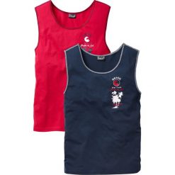 Koszulka tank top (2 szt.) bonprix czerwony + ciemnoniebieski. Czerwone koszulki męskie bonprix, m, z nadrukiem, z kontrastowym kołnierzykiem, bez rękawów. Za 55,98 zł.