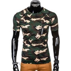 T-SHIRT MĘSKI Z NADRUKIEM S1011 - BRĄZOWY/MORO. Brązowe t-shirty męskie z nadrukiem Ombre Clothing, m, z bawełny. Za 35,00 zł.