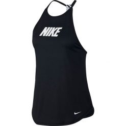 Top sportowy w kolorze czarnym. Czarne topy damskie Nike Women, l, bez wzorów, ze skóry, z okrągłym kołnierzem. W wyprzedaży za 76,95 zł.